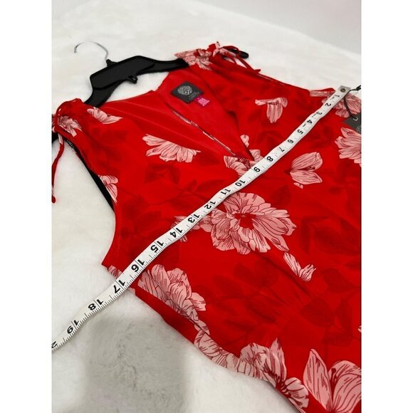 New Vince Camuto Size 6 Floral Print Tie Shoulder Chiffon Dress Red - Picture 5 of 15